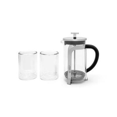Leopold Vienna Coffee Maker Shiny 600ml & Double Walled Glasses 2pc