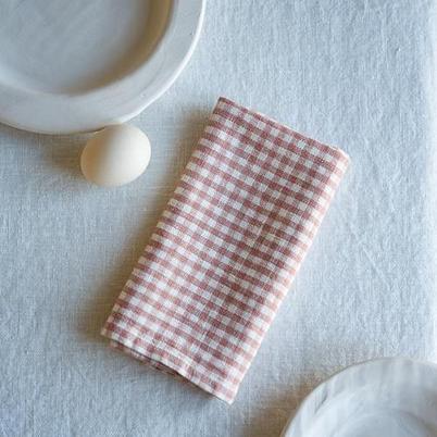 Linen Gingham Pink White Napkin