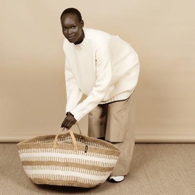 Mifuko Pamba Floor Basket White Rib Weave XXL