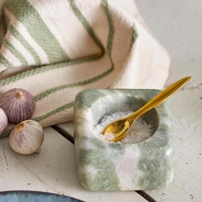 Noriko Salt Jar Green Marble & Spoon 