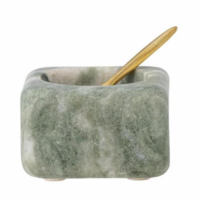Noriko Salt Jar Green Marble & Spoon 