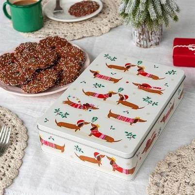 Rex Storage Tin Festive Sausage Dog