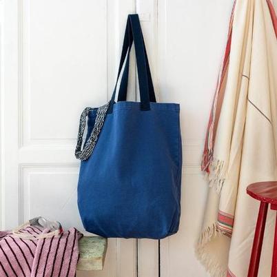 Rex Two-Tone Cotton Tote Bag Indigo Blue