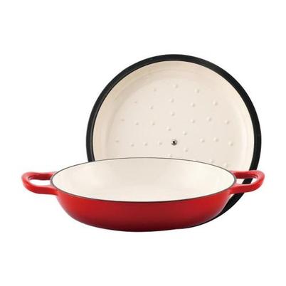 Steelex Shallow Round Cast Iron Casserole Red 28cm