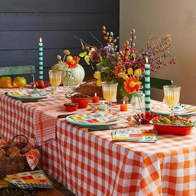 Talking Tables Bon Appetit Orange Fabric Gingham Tablecloth