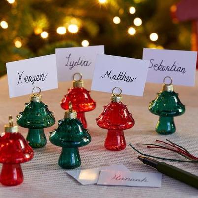 Talking Tables Green & Red Glass Mushroom Place Card Holders Set of 6