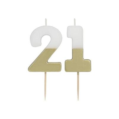 Talking Tables Luxe Milestone Birthday Candle White & Gold Number 21