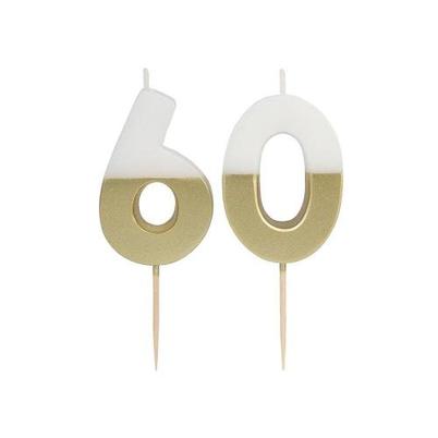 Talking Tables Luxe Milestone Birthday Candle White & Gold Number 60