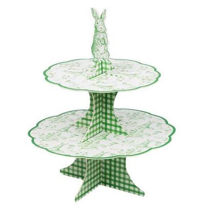 Talking Tables Toile de Jouy & Gingham Green Reversible Cake Stand