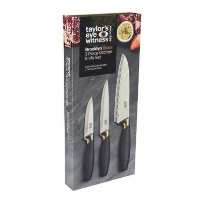 Taylor's Eye Witness Brooklyn Brass 3 Piece Knife Set