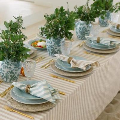 Torres Novas Barra Beige Stripe Tablecloth 