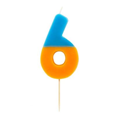 TT Orange & Dark Blue Number 6 Birthday Candle