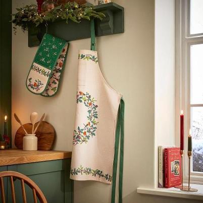 Ulster Weavers Christmas Robins Green Cotton Apron
