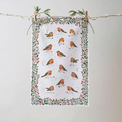 Ulster Weaver Recycled Cotton Robins & Berry Tea Towel