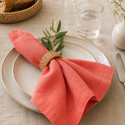 Walton & Co Linen Napkin Coral Set of 2