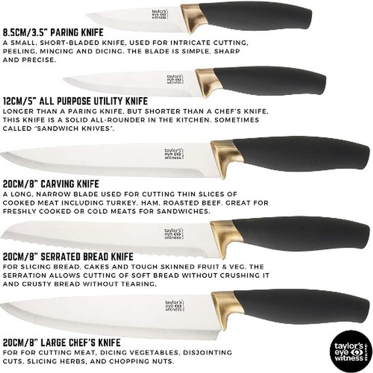 taylors-eye-witness-brooklyn-brass-5pc-kitchen-knives-set - Taylor's Eye Witness Brooklyn Brass 5pc Kitchen Knife Set