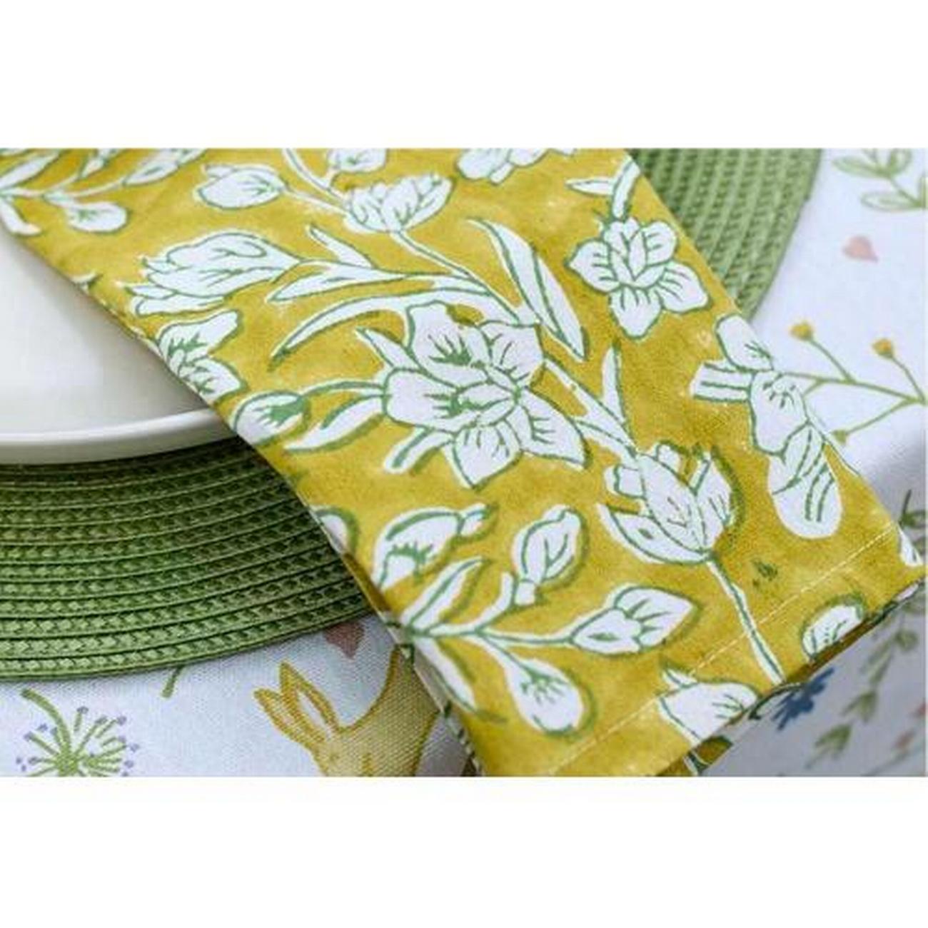 walton-co-lily-hand-block-print-napkin-lemon-set-of-4 - Walton & Co Lily Handblock Print Lemon Napkin Set of 4