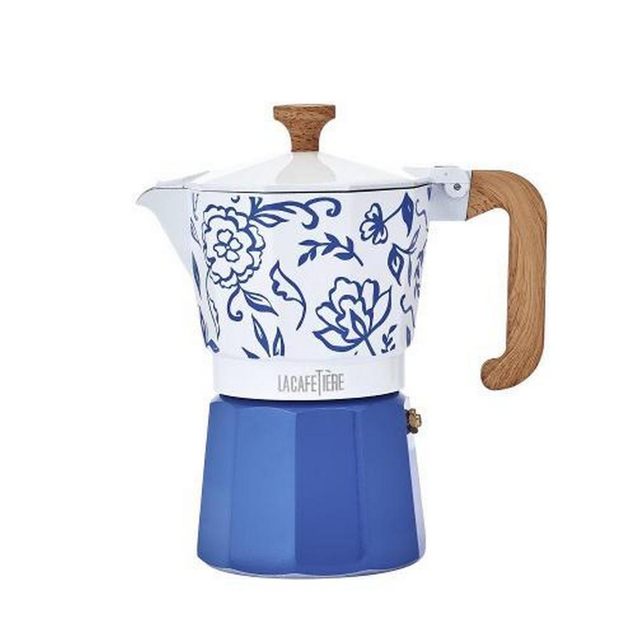 la-cafetiere-blu-fiorato-venice-espresso-maker-6cup - La Cafetiere Blu Fiorato Venice Espresso Maker 6 Cup