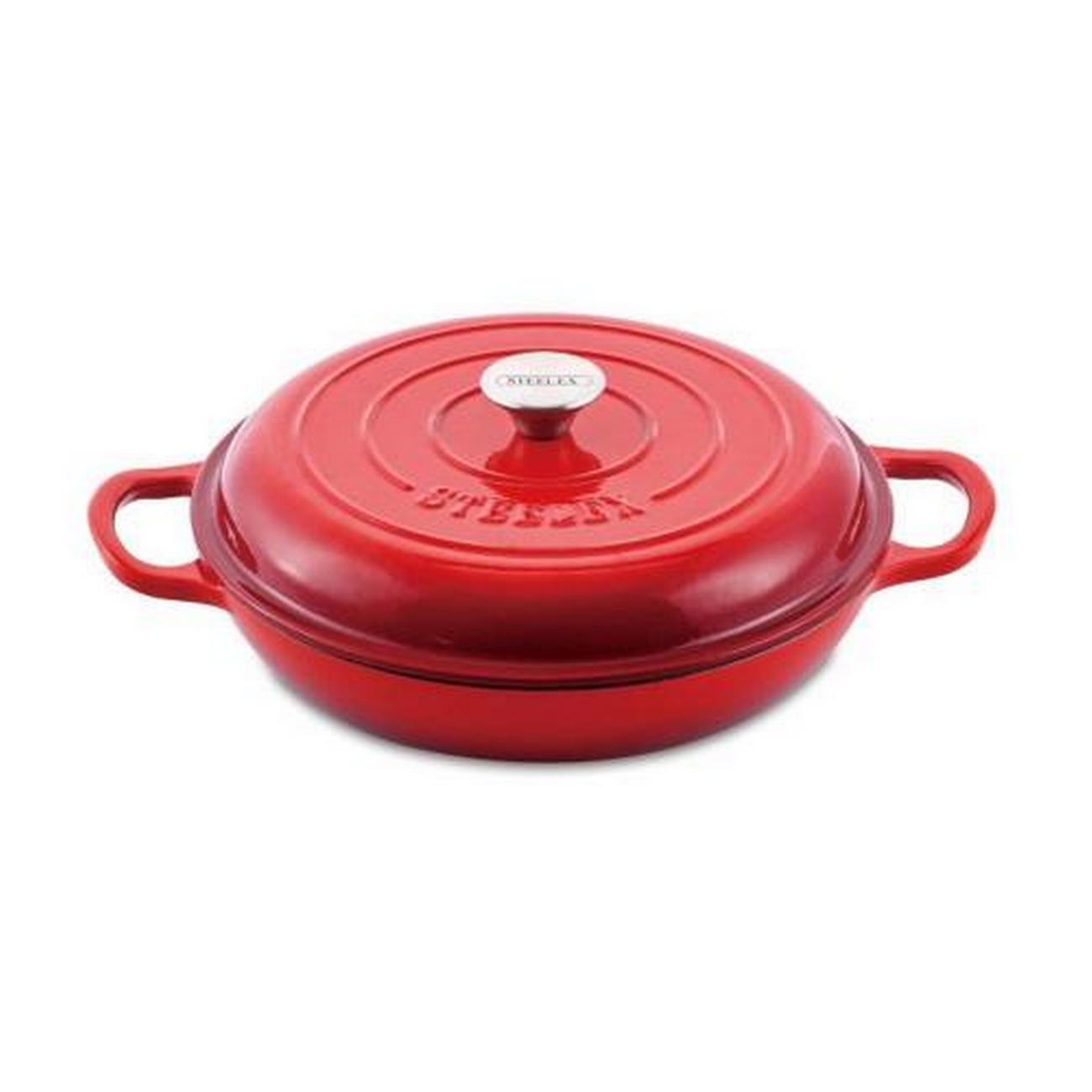 steelex-shallow-round-cast-iron-caserole-red-28cm - Steelex Shallow Round Cast Iron Casserole Red 28cm