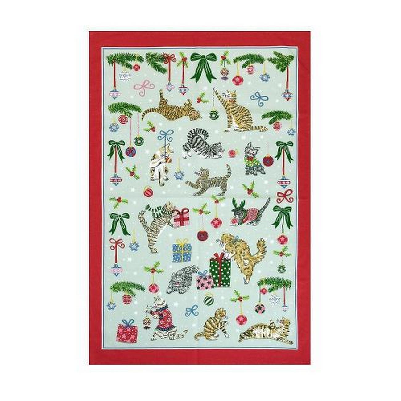 ulster-weavers-christmas-cats-seafoam-tea-towel - Ulster Weavers Christmas Cats Seafoam Tea Towel