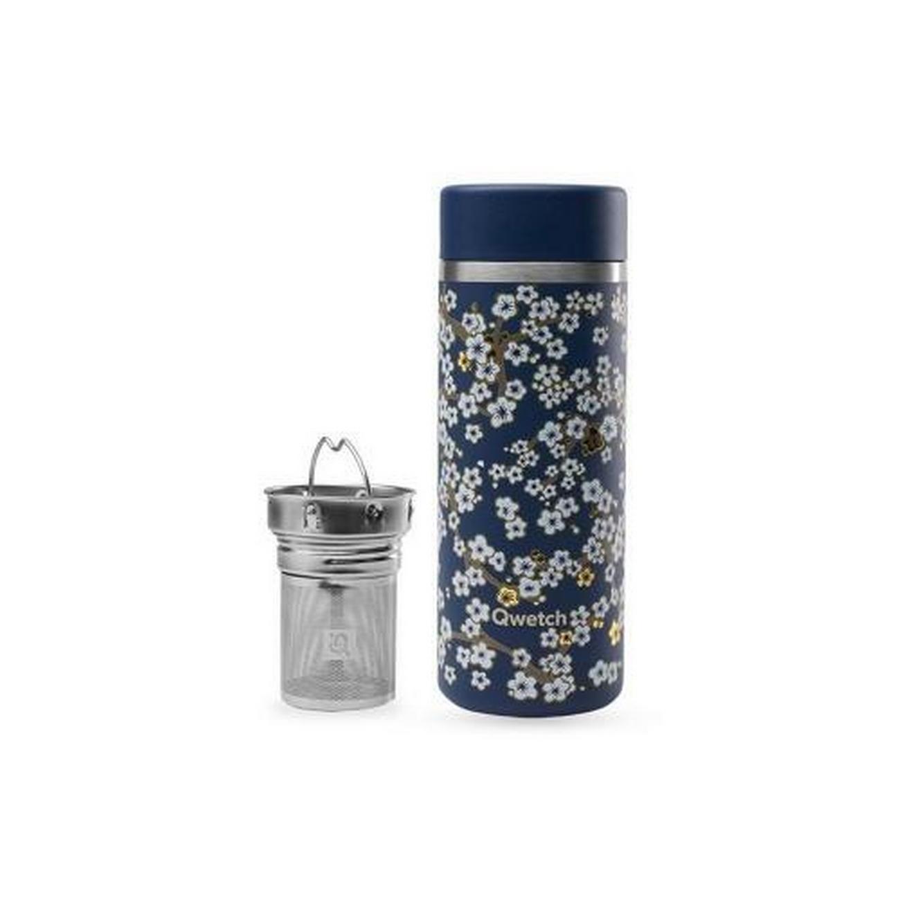 qwetch-insulated-teamug-with-filter-flowers-midnight-blue-400ml - Qwetch Insulated Teamug with Filter Flowers Midnight Blue 400ml