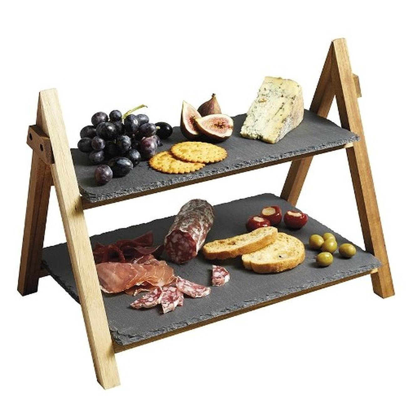 artesa-2-tier-slate-and-wood-serving-stand - Artesa 2 Tier Slate & Wood Serving Stand