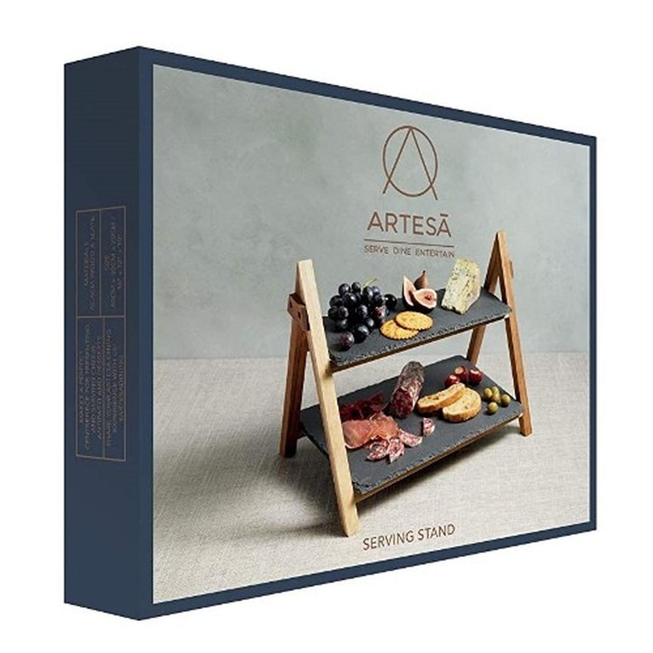 artesa-2-tier-slate-and-wood-serving-stand - Artesa 2 Tier Slate & Wood Serving Stand