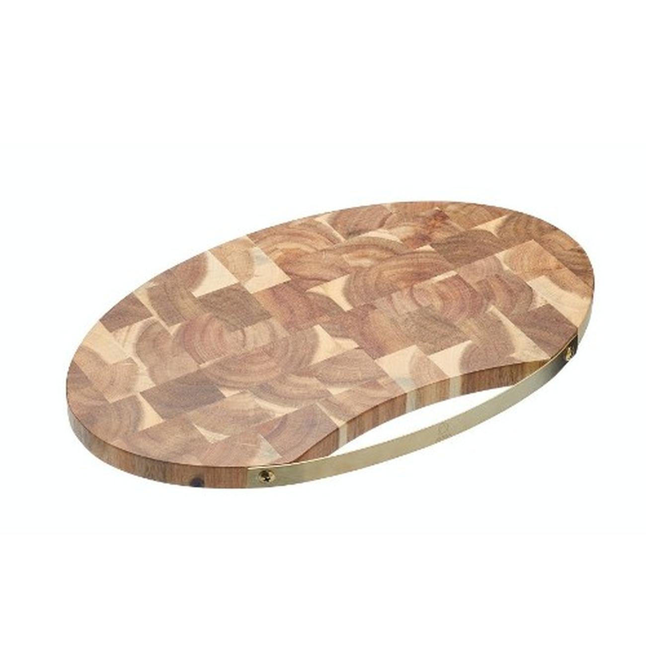 artesa-large-oval-acacia-serving-board-brass-handle - Artesa Oval Acacia Serving Board with Brass Handle