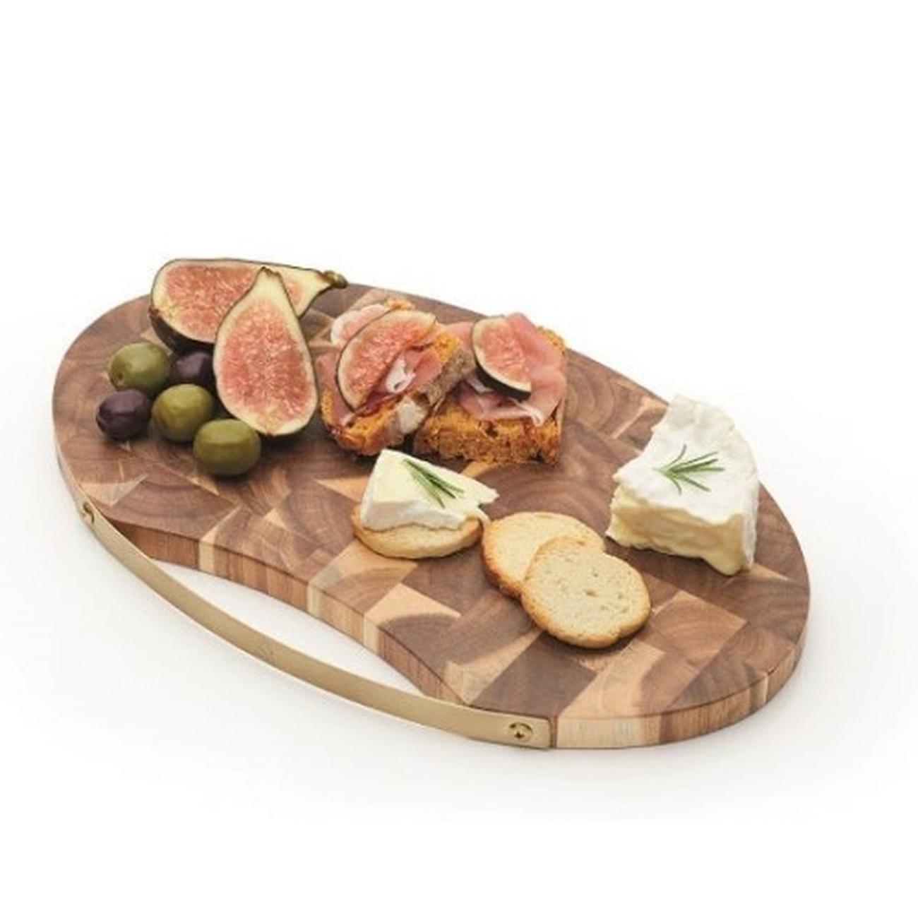 artesa-large-oval-acacia-serving-board-brass-handle - Artesa Oval Acacia Serving Board with Brass Handle