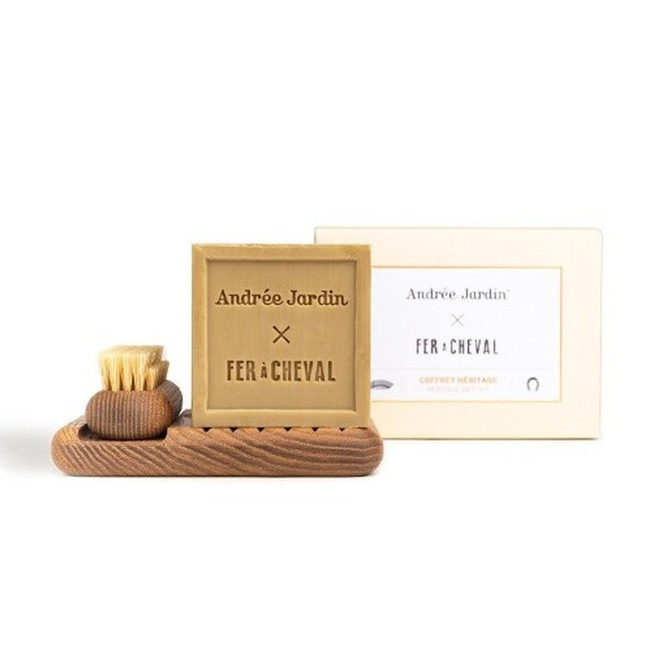 andree-jardin-marseille-olive-soap-brush-holder-heritage-set - Andree Jardin Soap & Nail Brush Heritage Set