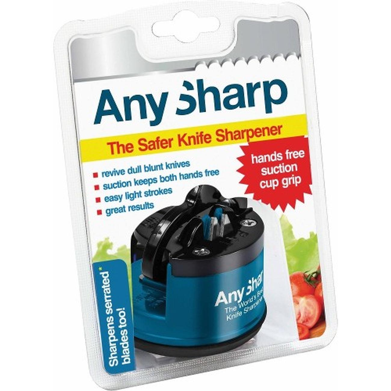  AnySharp Essentials - Knife Sharpener with PowerGrip - For  Knives and Serrated Blades - Blue: Manual Knife Sharpeners: Home & Kitchen