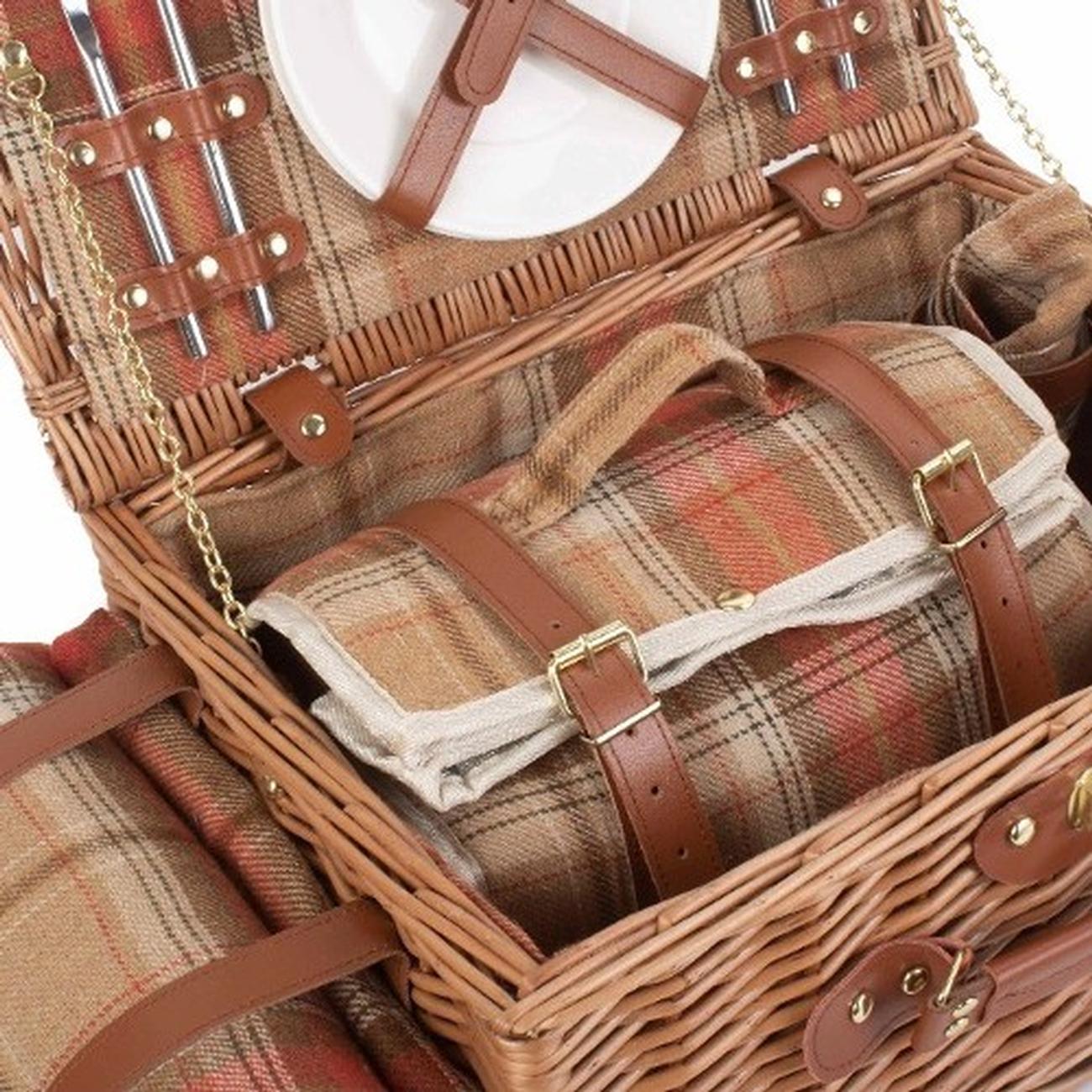 autumn-red-tartan-picnic-basket-2-person - 2 Person Autumn Red Tartan Picnic Hamper