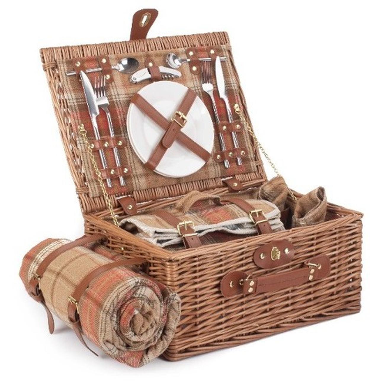 autumn-red-tartan-picnic-basket-2-person - 2 Person Autumn Red Tartan Picnic Hamper