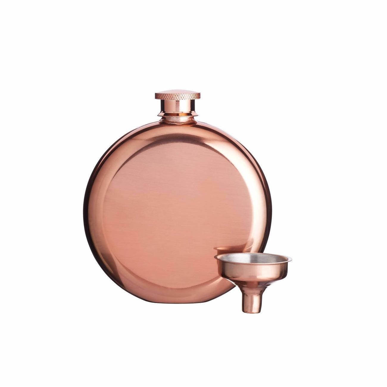 BarCraft Copper Finish Round Hip Flask