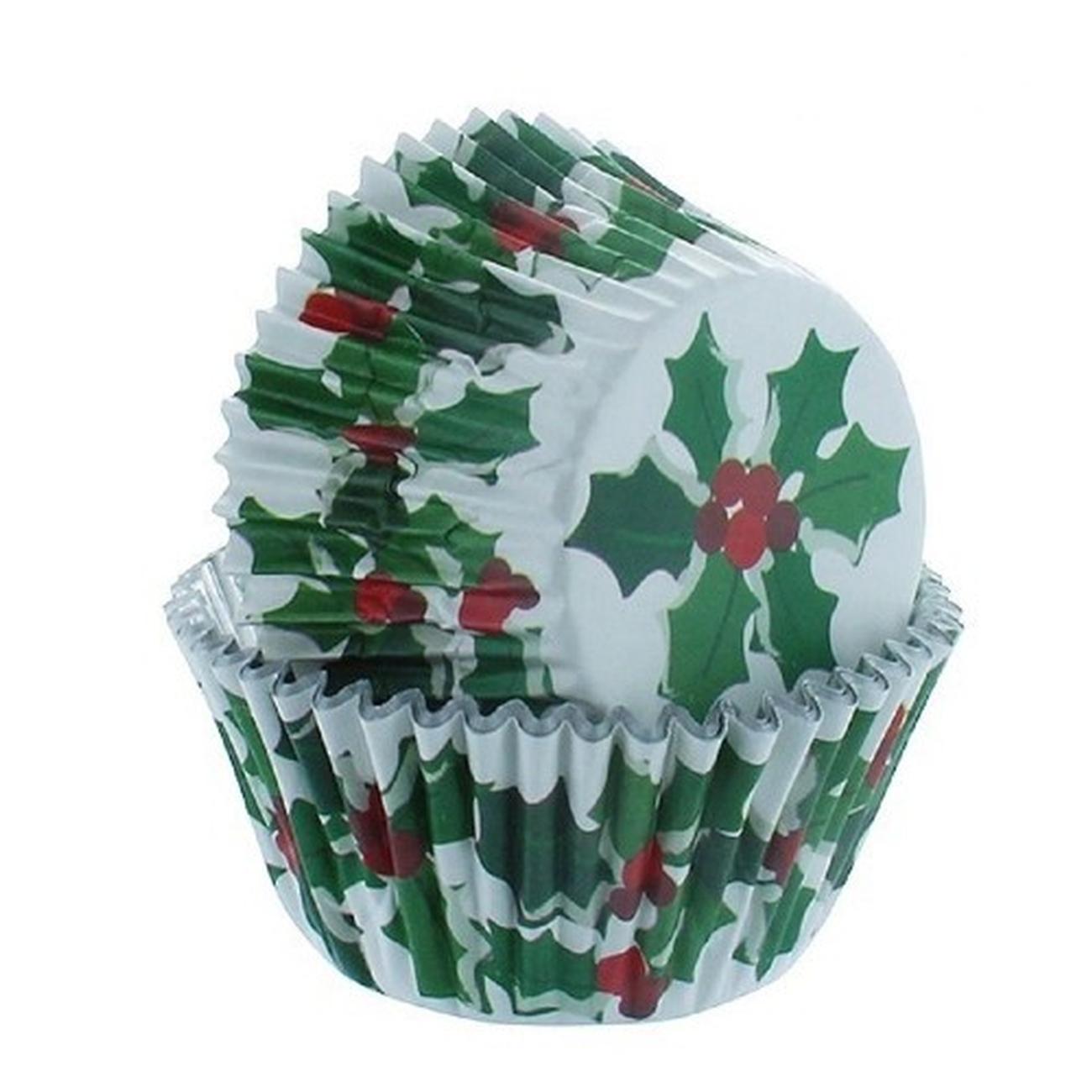 Baked With Love 25 Holly & Berry Foil Cupcake Cases