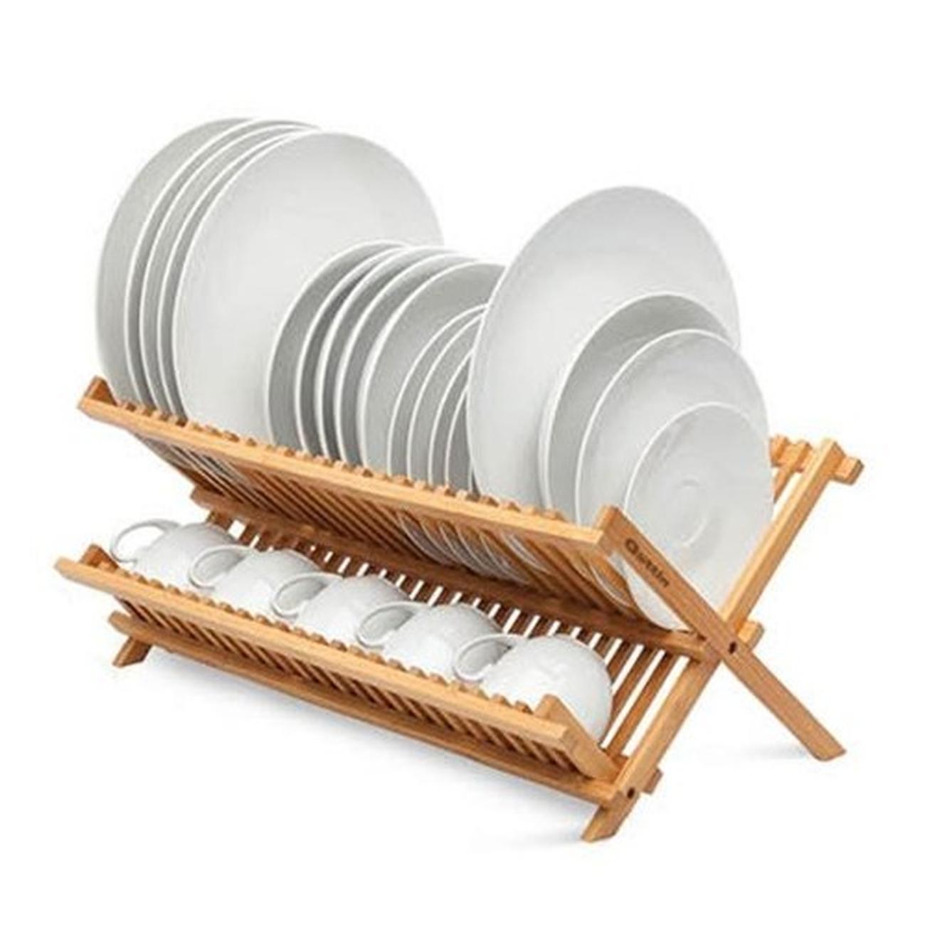 bamboo-collapsible-dish-rack-42x27x33cm - Bamboo Foldable Dish Drying Rack