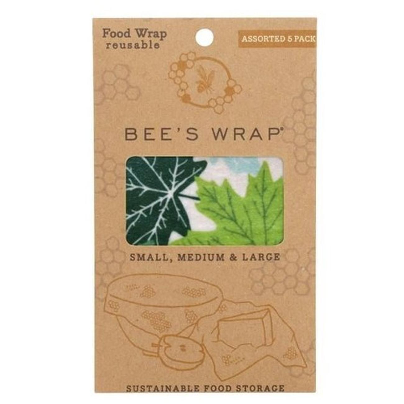 bees-3pc-medium-reusable-food-wraps - Bee's Wrap Forest Floor 5 Assorted Vegan Wraps
