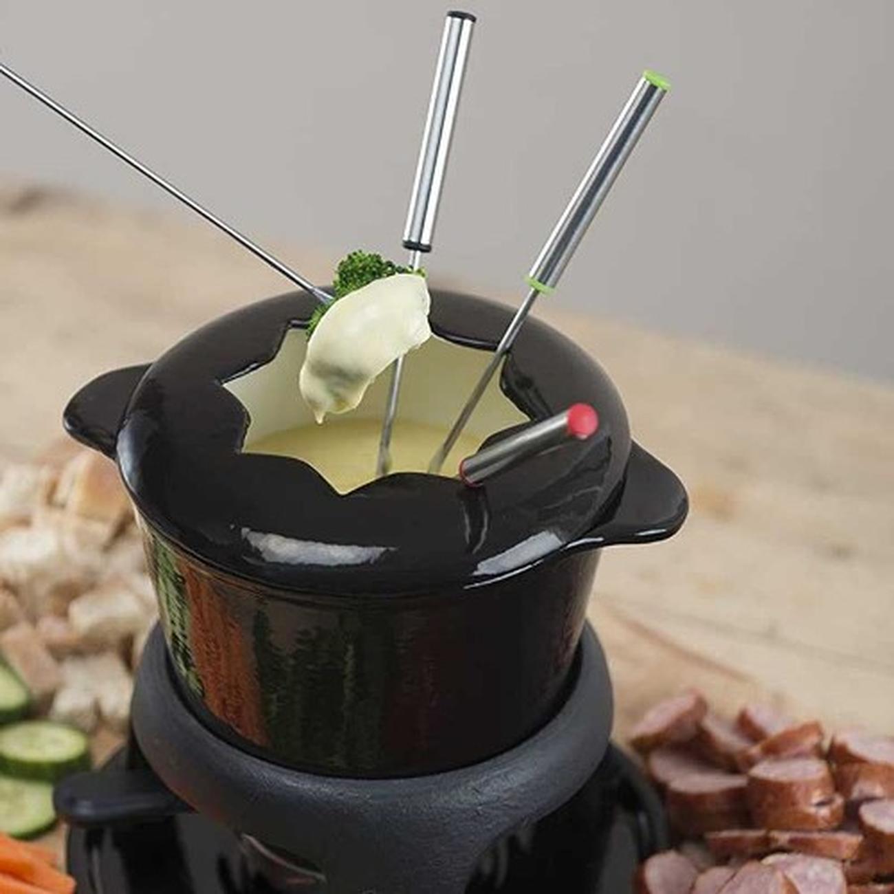 masterclass-white-enamelled-cast-iron-fondue-set - MasterClass Cast Iron Enamelled Black Fondue Set