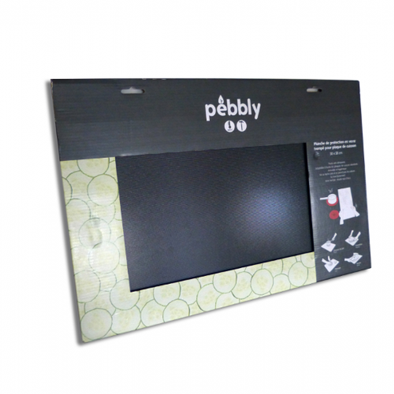 pebbly-tempered-glass-protective-worktop-for-hobs-50x28cm-black - Pebbly Tempered Glass Stovetop Protector Half Size Black