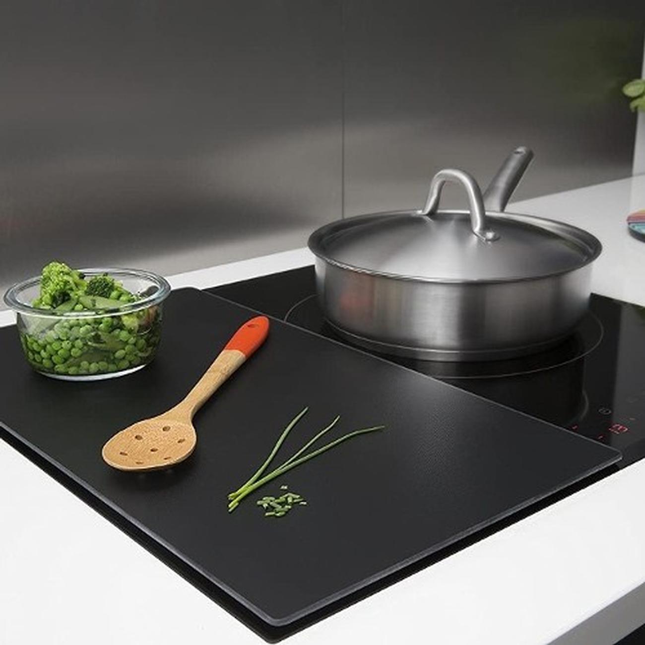 pebbly-tempered-glass-protective-worktop-for-hobs-50x28cm-black - Pebbly Tempered Glass Stovetop Protector Half Size Black