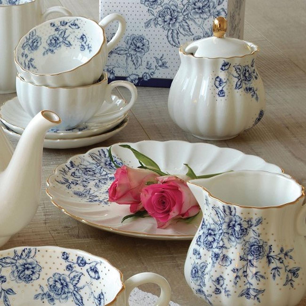 Blue Peonies Creamer & Sugar Bowl Set