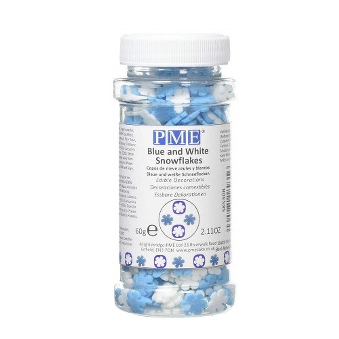 pme-edible-decoration-blue-and-white-snowflake-sprinkles-65g - PME Edible Sprinkles Blue & White Snowflakes