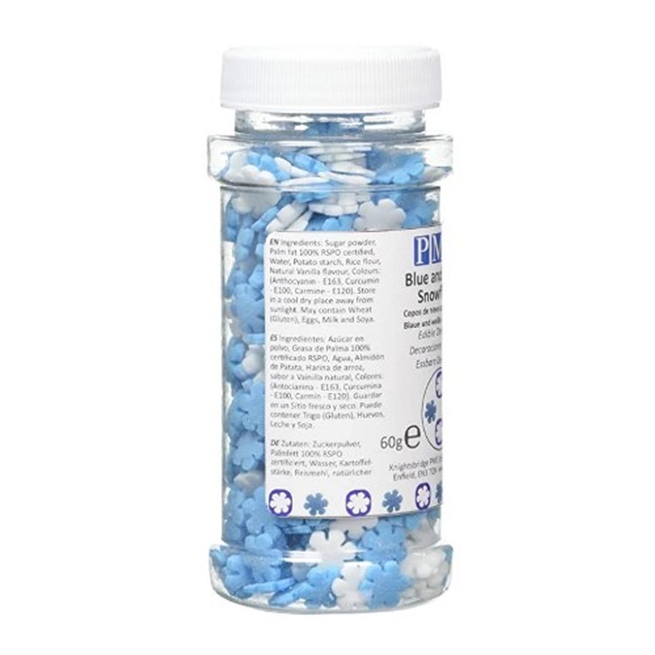 pme-edible-decoration-blue-and-white-snowflake-sprinkles-65g - PME Edible Sprinkles Blue & White Snowflakes