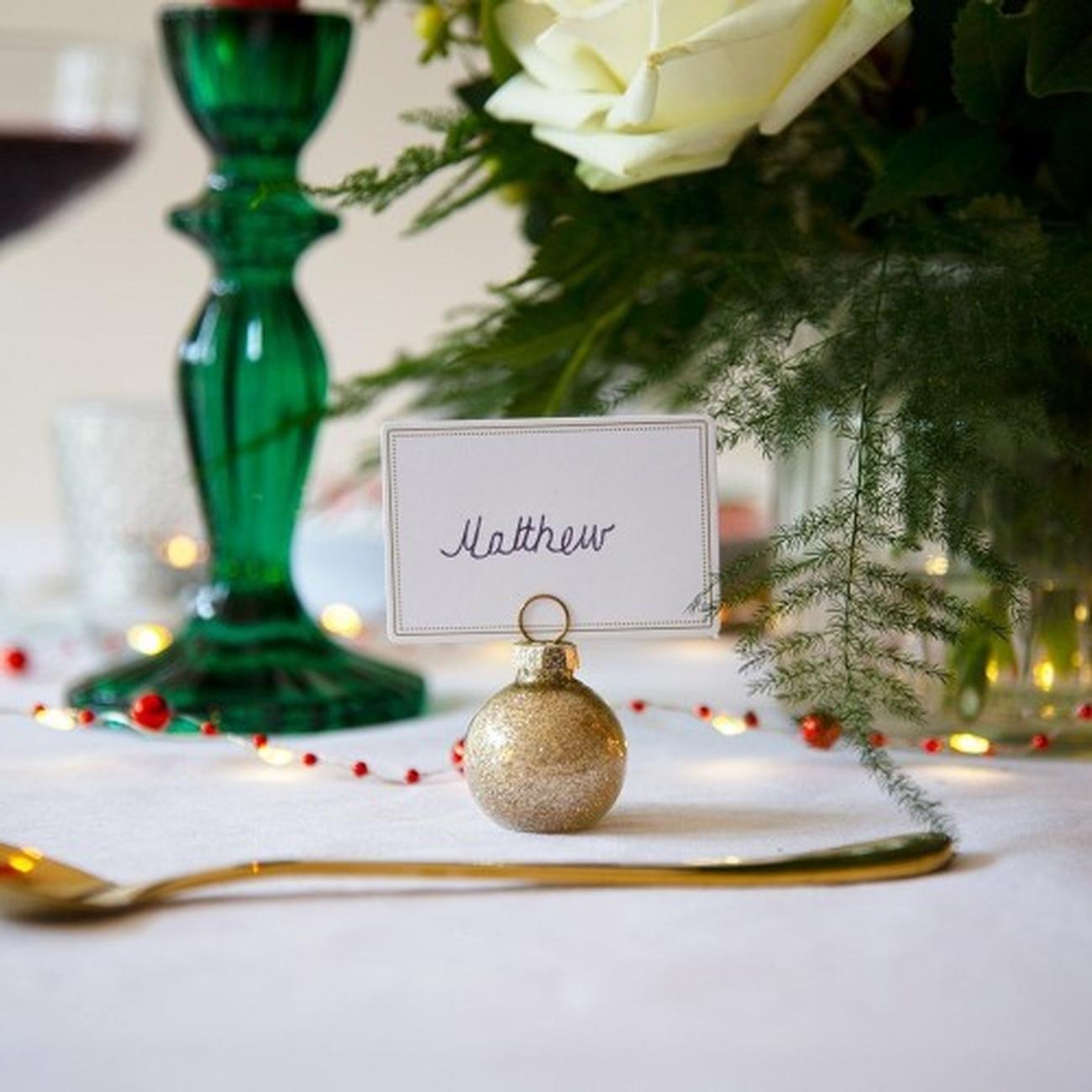 talking-tables-placecard-holders-botanical-nutcracker-gold-baubles - Botanical Nutcracker 8pk Gold Baubles Place Card Holders