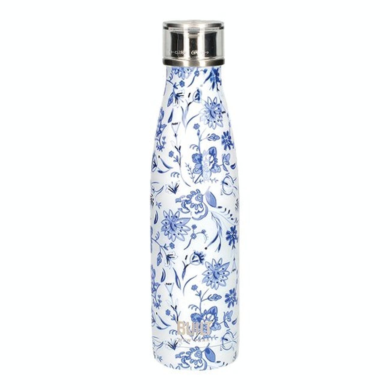 built-500ml-stainless-steel-hydration-bottle-blue-floral - Built 500ml Perfect Seal Stainless Steel Water Bottle Blue Floral