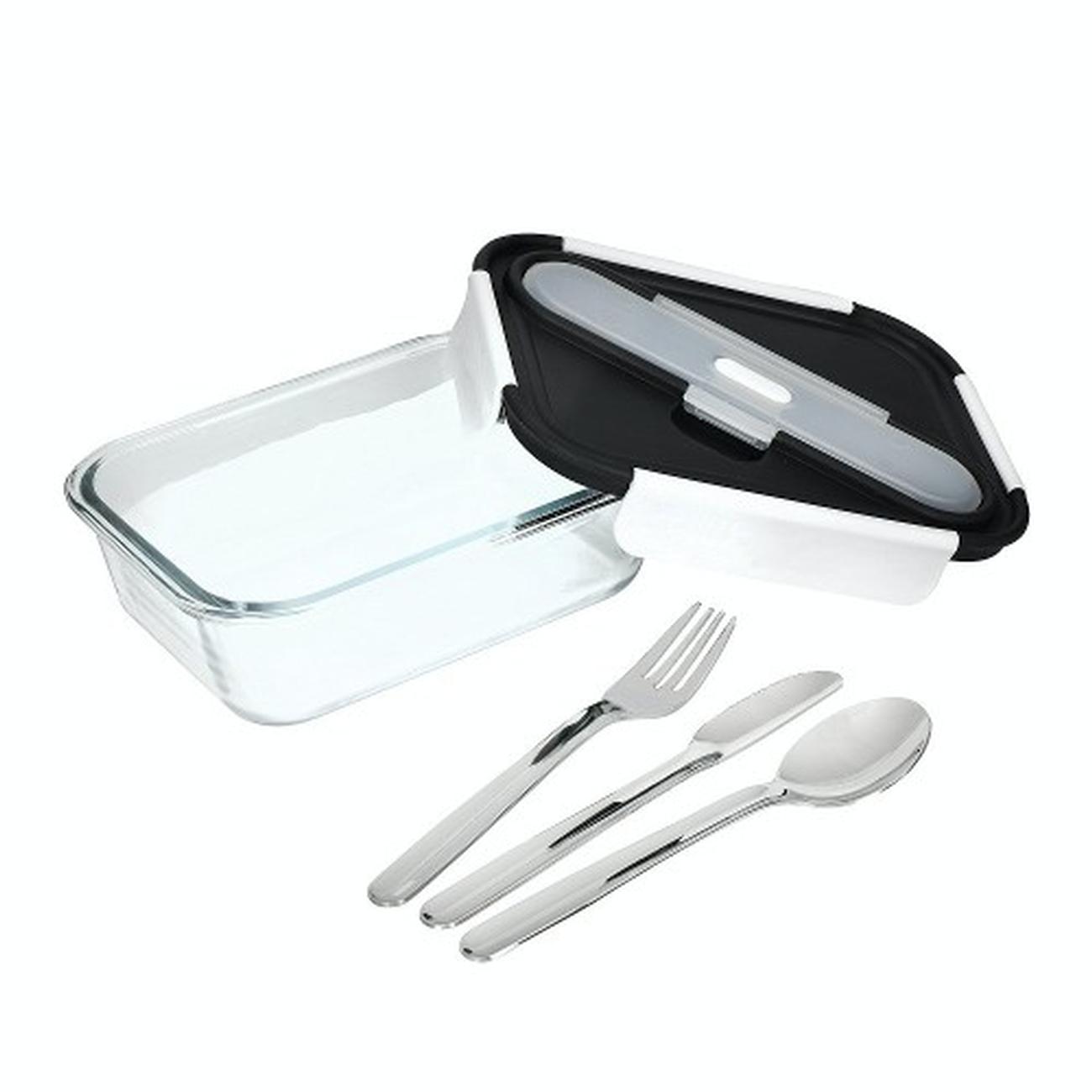 built-professional-900ml-glass-lunch-box-set-with-cutlery - Built Glass Lunch Box & Cutlery Set 900ml