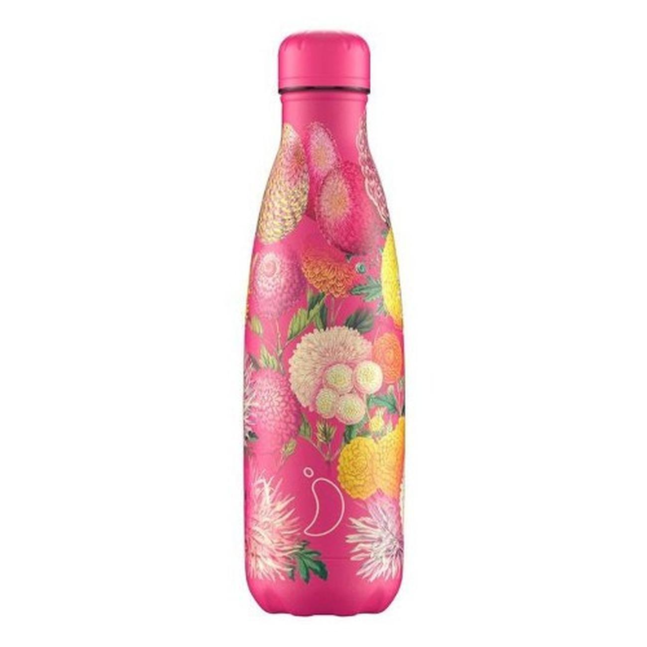chillys-500ml-water-bottle-floral-pink-pompoms - Chilly's 500ml Water Bottle Floral Pink Pompoms
