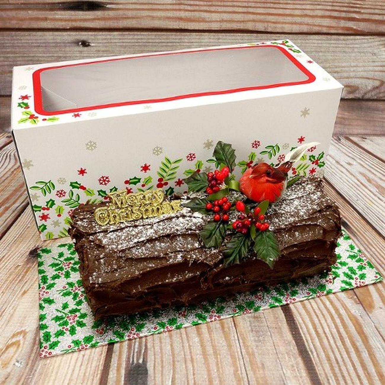 culpitt-holly-berry-cake-box-12x5-inch - Christmas Holly Log Cake Box 12 Inch