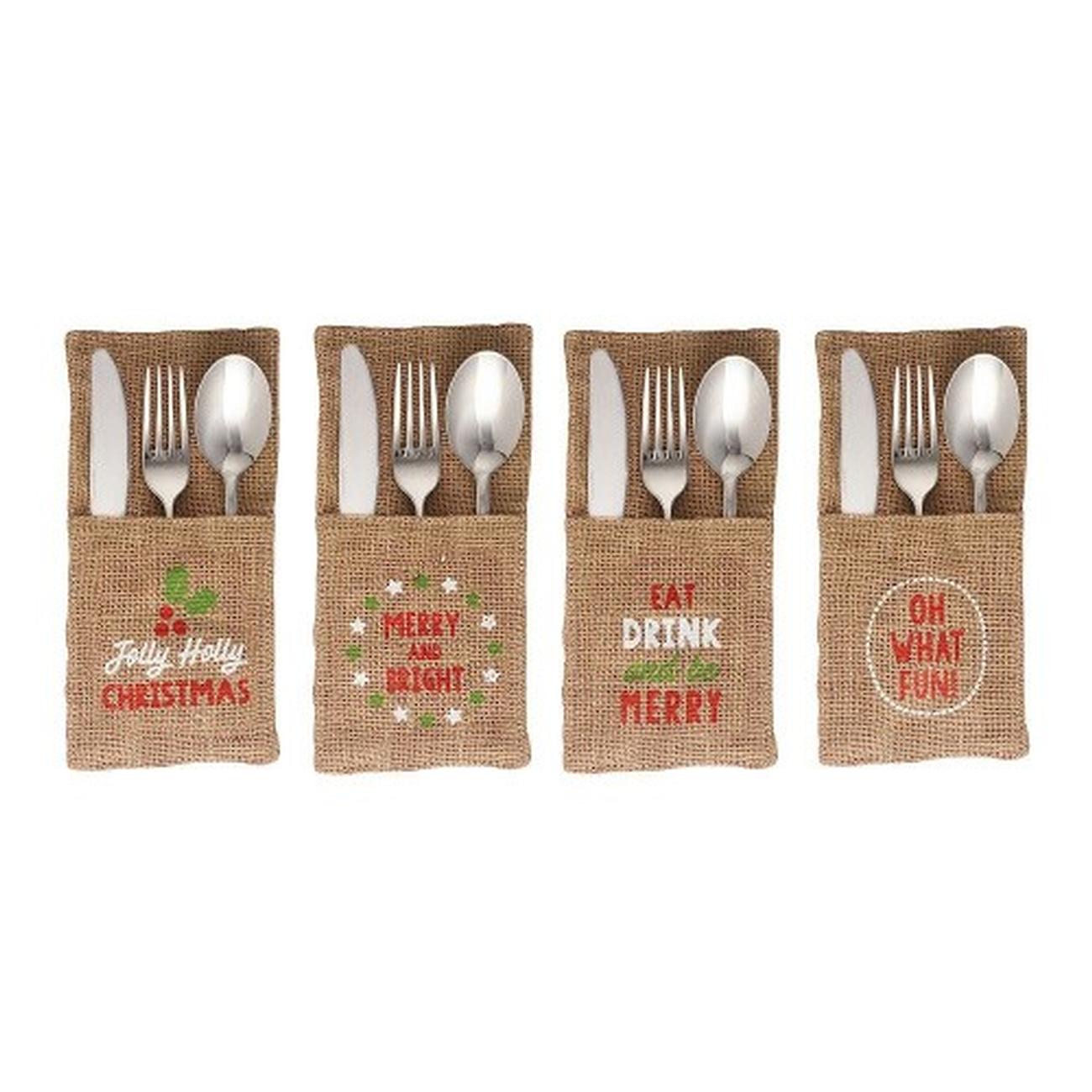eddingtons-Christmas-jute-sleeve-cutlery-holder-4pc - Christmas Jute Sleeve Cutlery Holder Set of 4