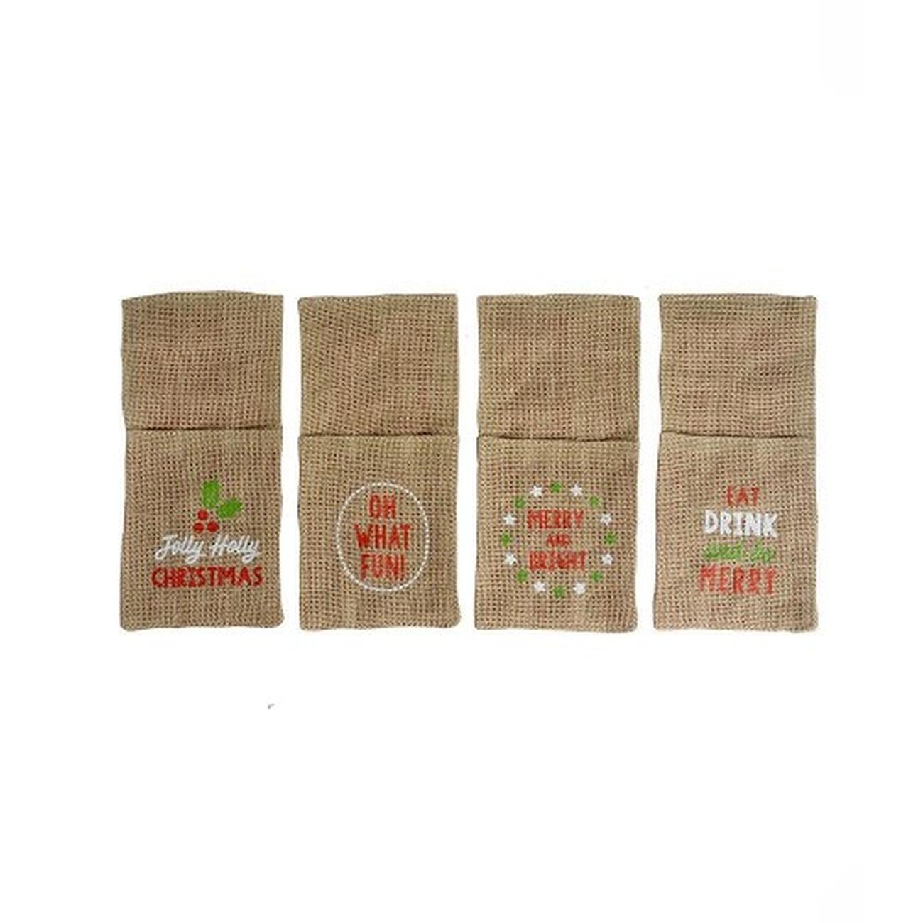eddingtons-Christmas-jute-sleeve-cutlery-holder-4pc - Christmas Jute Sleeve Cutlery Holder Set of 4